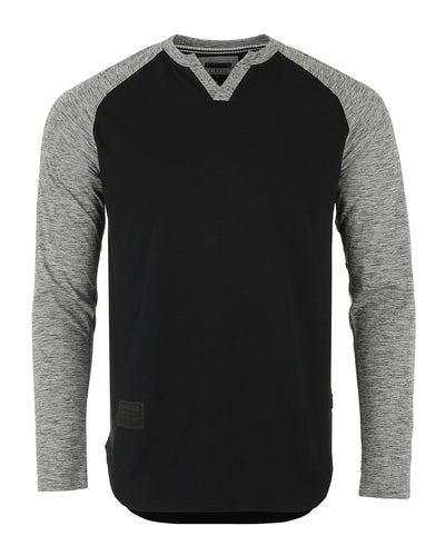 ZIMEGO Men's Long Sleeve Color Block Raglan V Neck Henley Curved Hem Slim Shirts-0