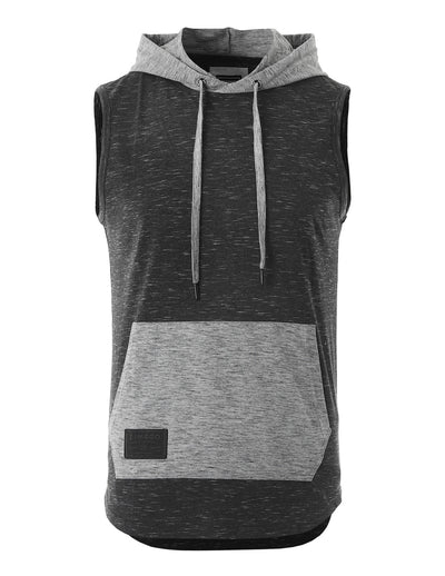 ZIMEGO Men's Color Block Sleeveless Pullover Kangaroo Pocket Workout Hooded Tank - 050-1