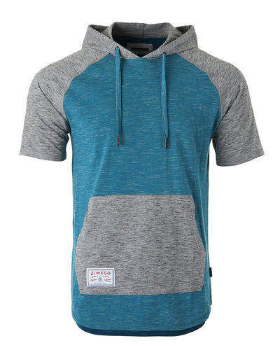 ZIMEGO Men's Short Sleeve Raglan Hoodie Round Bottom Semi Longline T-Shirt-0