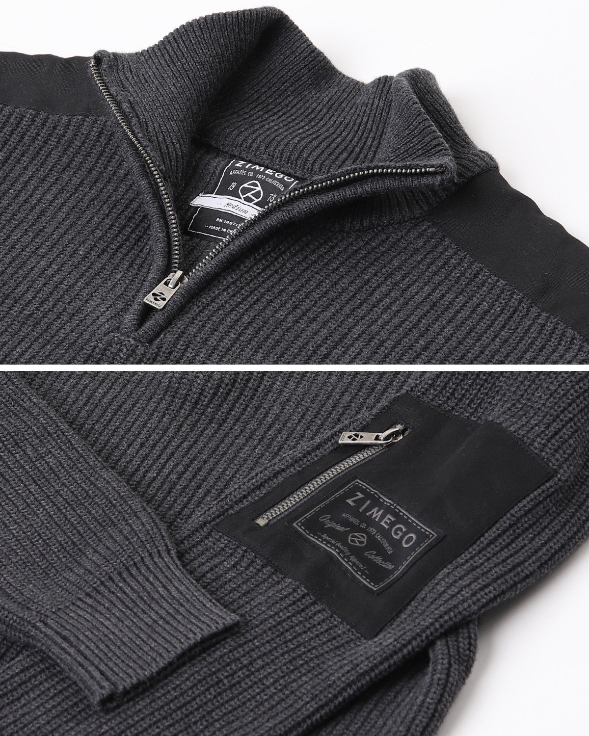 Free 3-day Shipping - ZIMEGO Mens Long Sleeve Pullover Quarter Zip Mock Neck Polo Sweater with Pocket-3