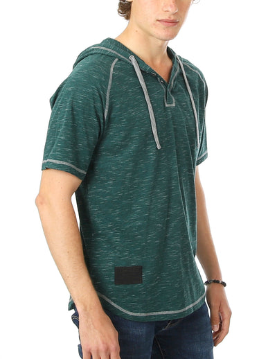 ZIMEGO Men's Short Sleeve Raglan Henley Hoodie Round Bottom Semi Longline T-Shirt-0