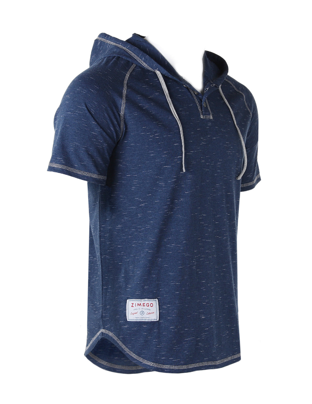 ZIMEGO Short Sleeve Raglan Henley Hoodie Round Bottom Semi Longline T-Shirt-2