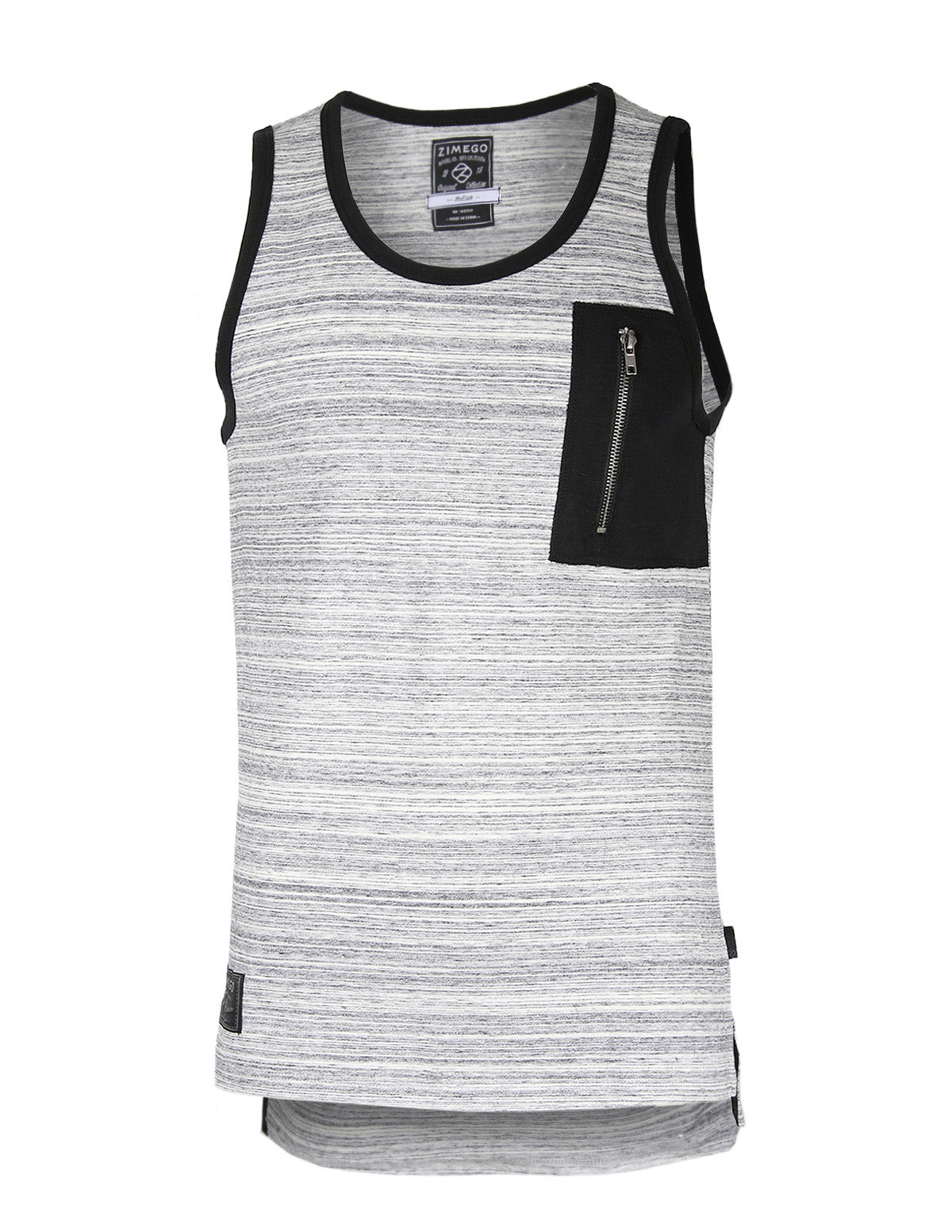 ZIMEGO Hiphop Zipper Pocket Side Slit Longline Tall Tank Top-0