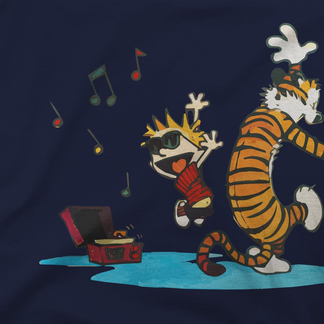 Calvin and Hobbes Dancing with Record Player T-Shirt-5