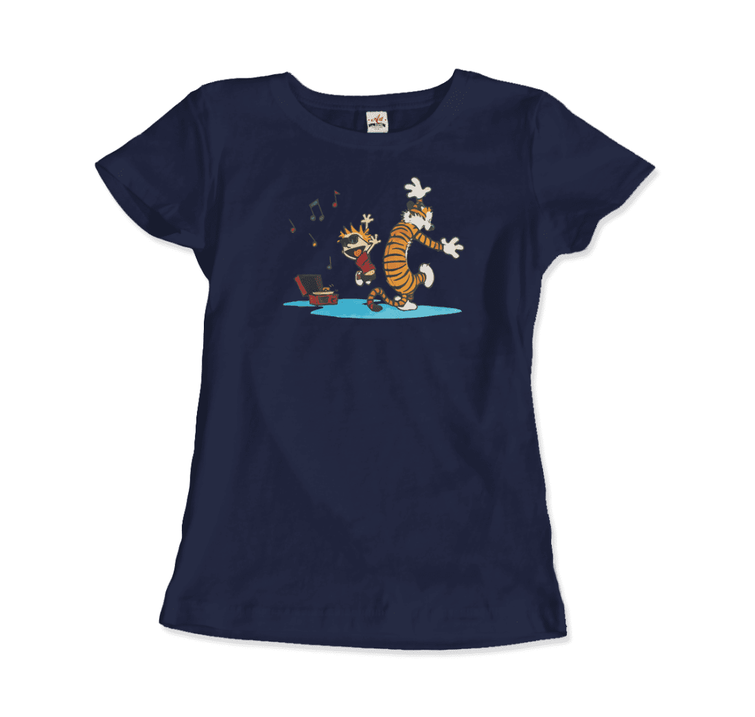 Calvin and Hobbes Dancing with Record Player T-Shirt-6