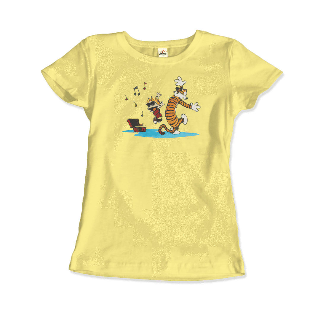 Calvin and Hobbes Dancing with Record Player T-Shirt-14