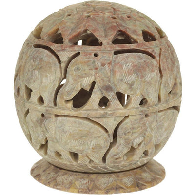 Soapstone Elephant Hand Carved Cone Burner & tea light Candle holder 3.5 inches-0