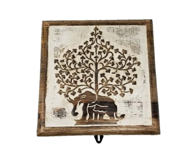 Hand Carved Wood Box 7" x 7"-1