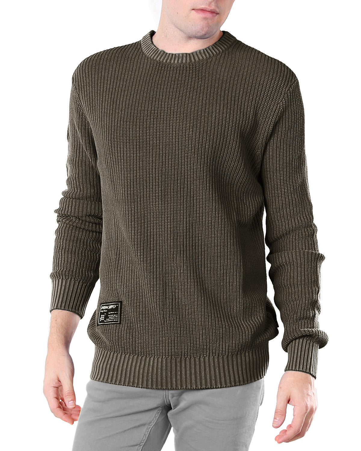 ZIMEGO Mens Long Sleeve Stone Washed Vintage Crewneck Pullover Sweater-0