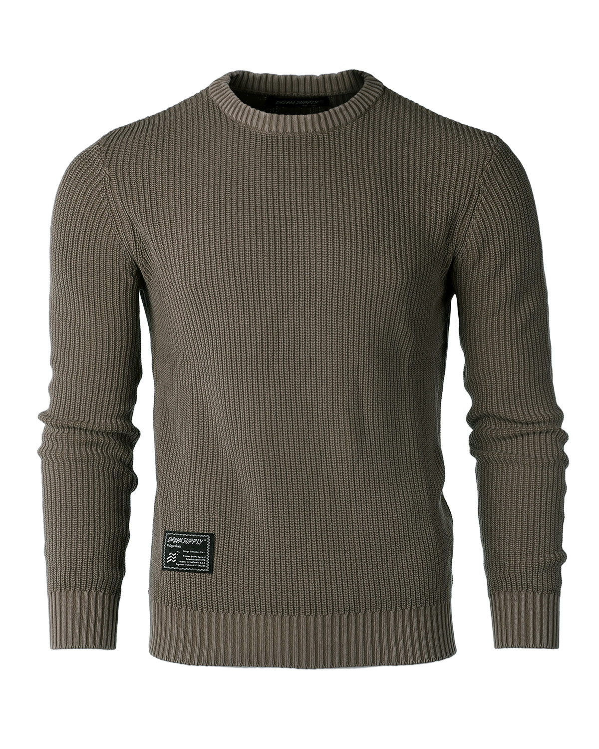 ZIMEGO Mens Long Sleeve Stone Washed Vintage Crewneck Pullover Sweater-1