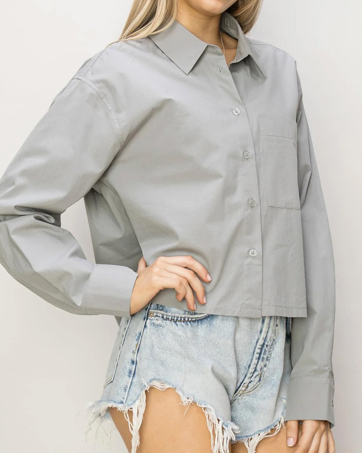 OVERSIZE POPLIN CROP SHIRT-2