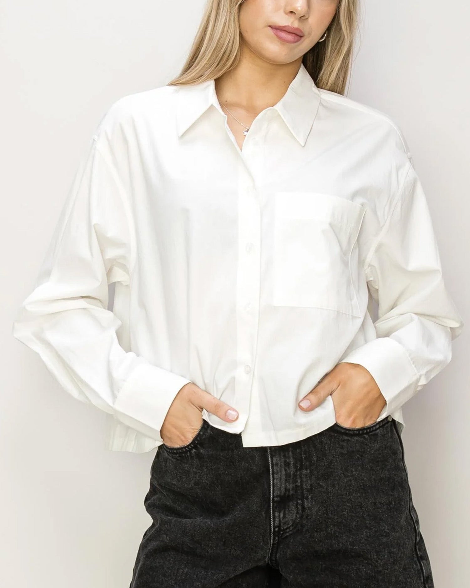 OVERSIZE POPLIN CROP SHIRT-2