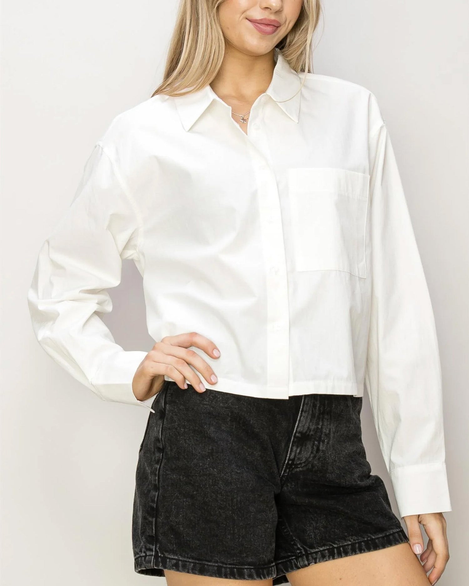 OVERSIZE POPLIN CROP SHIRT-0