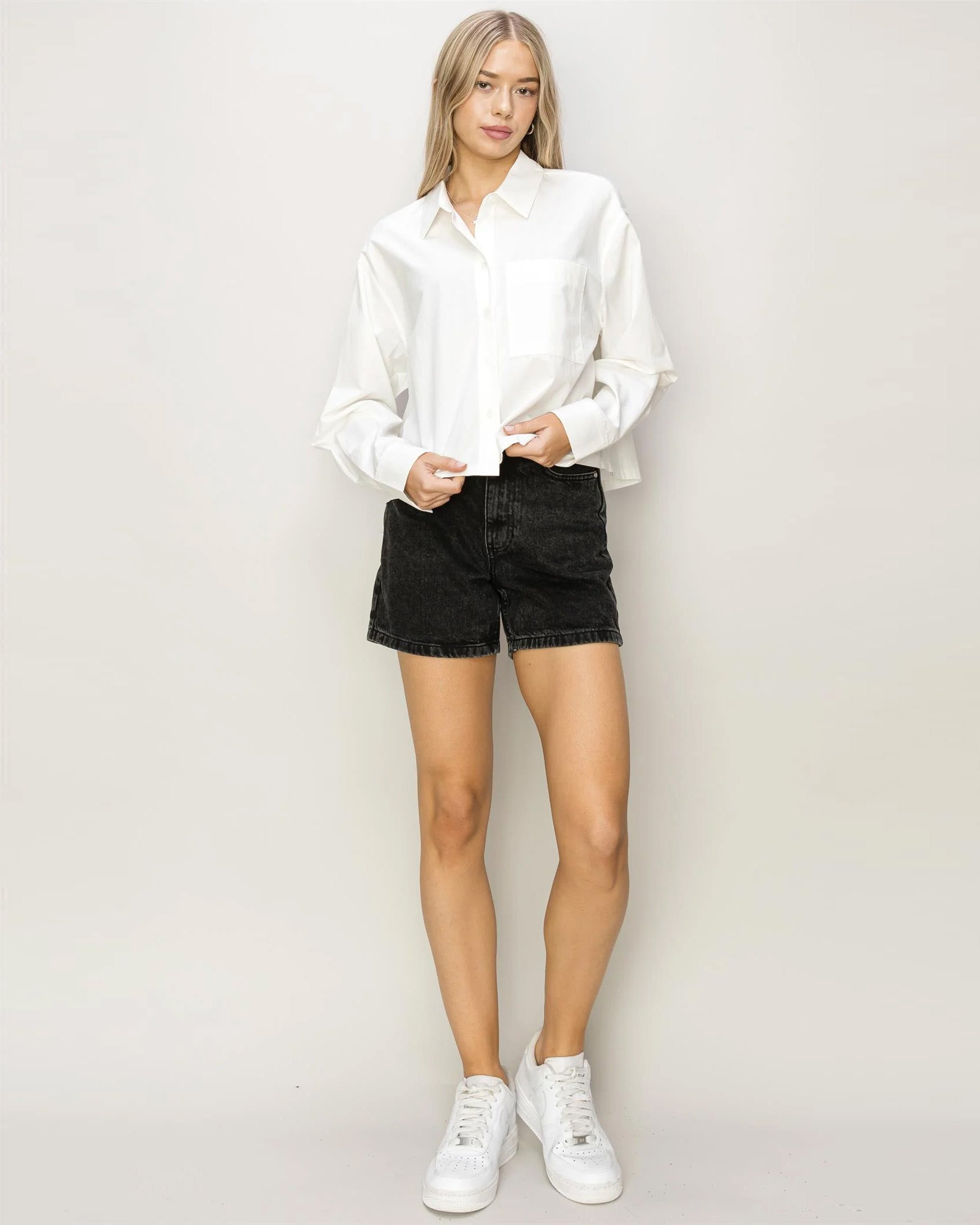 OVERSIZE POPLIN CROP SHIRT-3