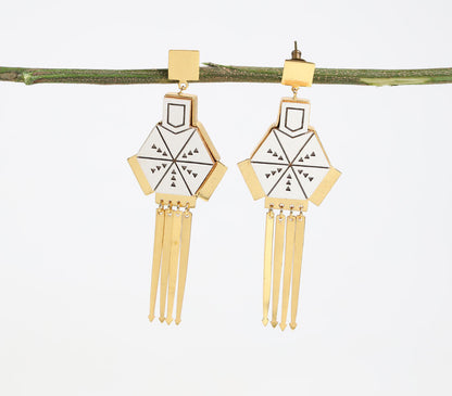 Reclaimed Teak Wood &amp; Gold-Plated Brass Geometric Earrings-0