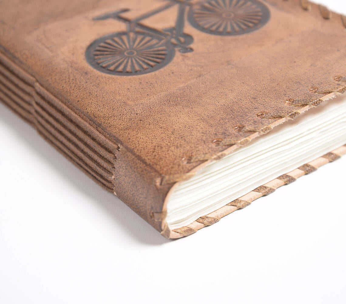 Hand Bound Leather Cycle Motif Journal-1