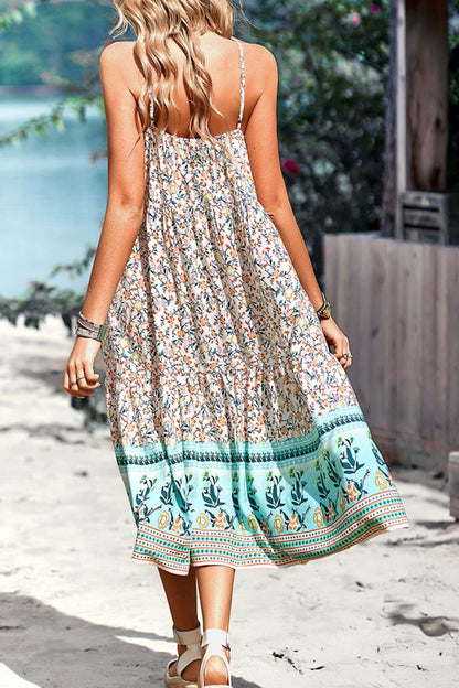 Floral Print Bohemian Style Round Neck Sleeveless Dress