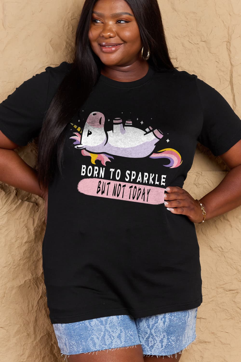 Simply Love Full Size BORN TO SPARKLE BUT NOT TODAY Graphic Cotton Tee