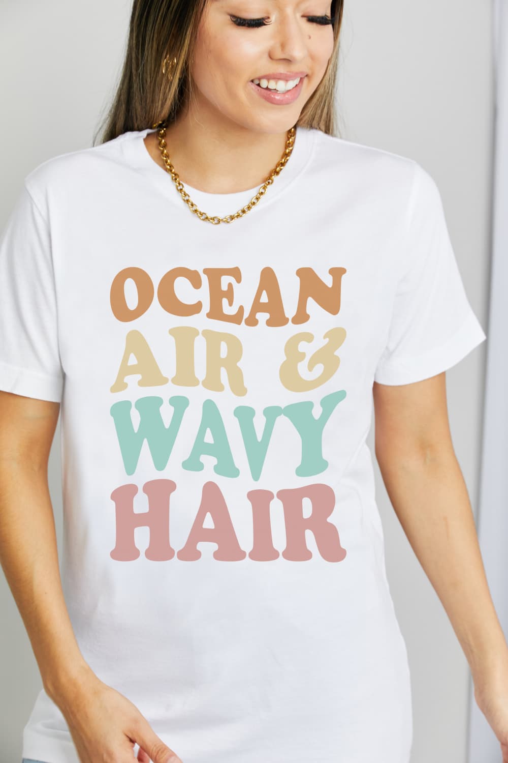 Simply Love Full Size OCEAN AIR &amp; WAVY HAIR Graphic Cotton T-Shirt