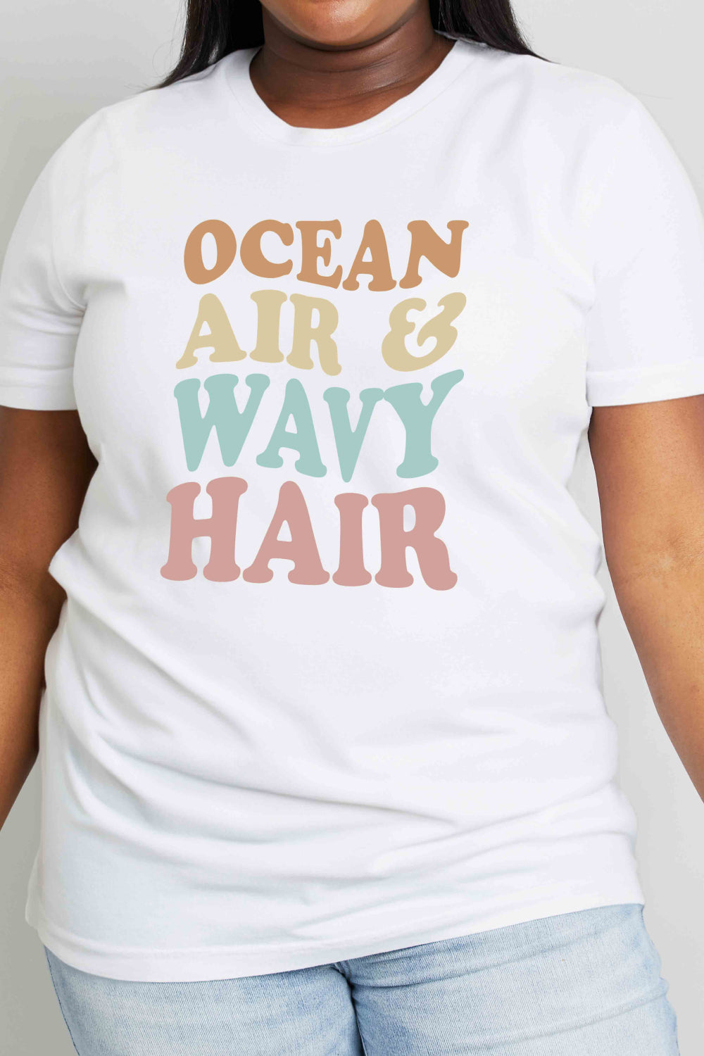 Simply Love Full Size OCEAN AIR &amp; WAVY HAIR Graphic Cotton T-Shirt