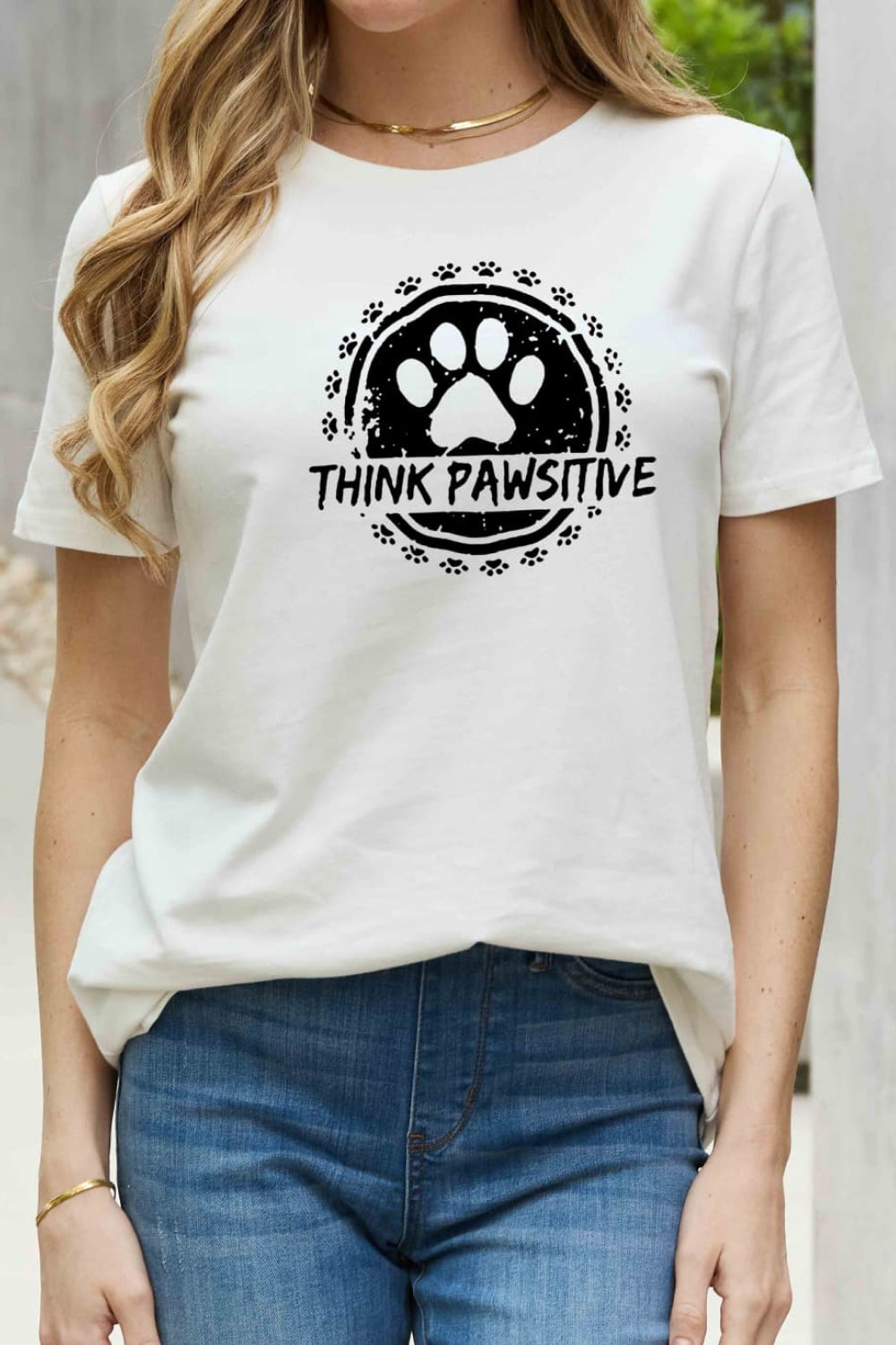 Simply Love Full Size THINK PAWSITIVE Graphic Cotton Tee