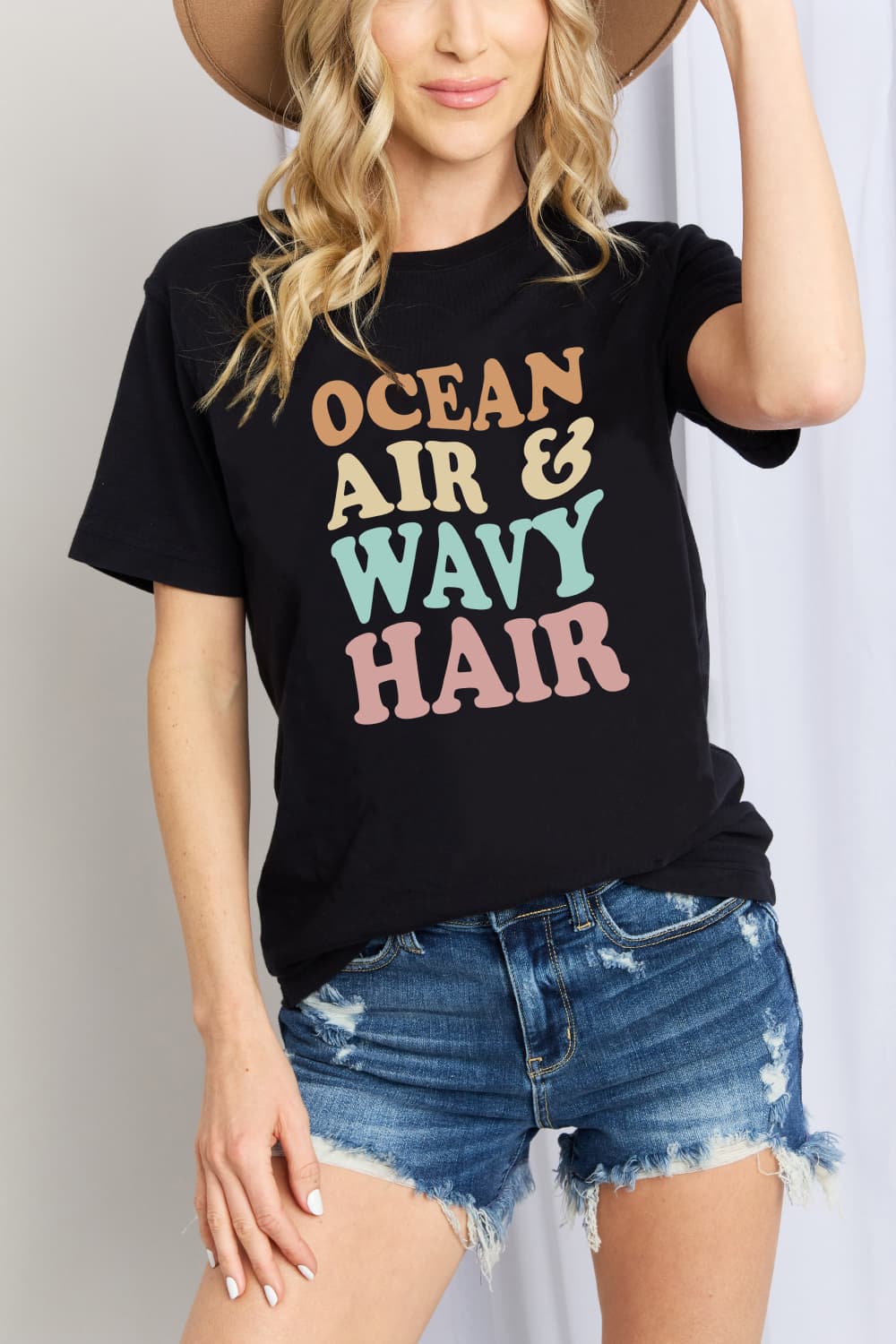 Simply Love Full Size OCEAN AIR &amp; WAVY HAIR Graphic Cotton T-Shirt