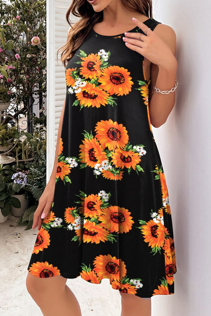 Printed Round Neck Sleeveless Dress