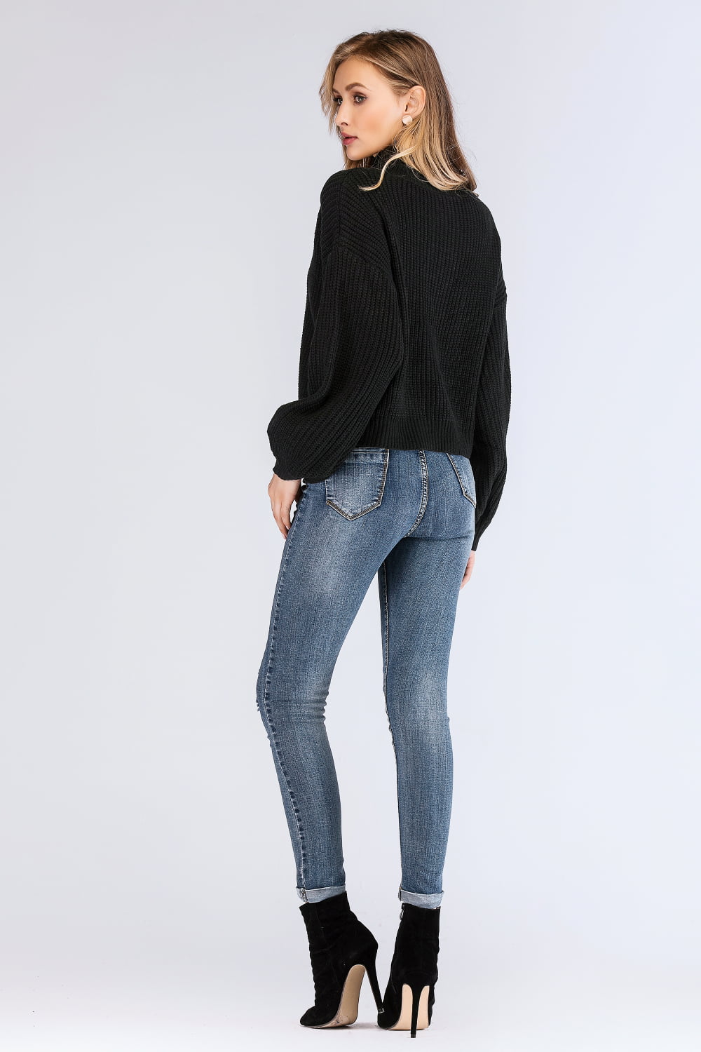 Turtleneck Rib-Knit Dropped Shoulder Sweater