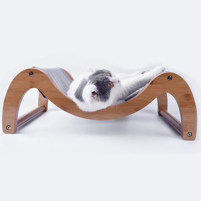 INSTACHEW Raunji Cat Hammock for Small to Medium Pets, Durable Flat Bed with Bamboo Wooden Frame, Mouldable Linen, and Breathable Mesh Mat for Kitten or Puppy-1