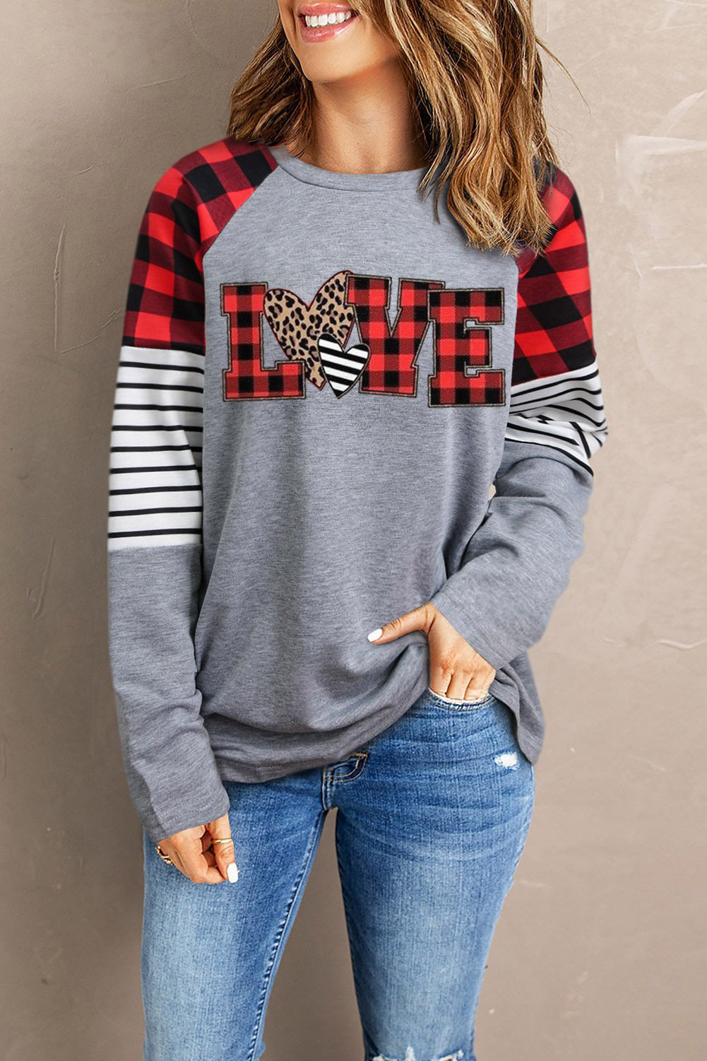 Mixed Print Graphic Raglan Sleeve Top