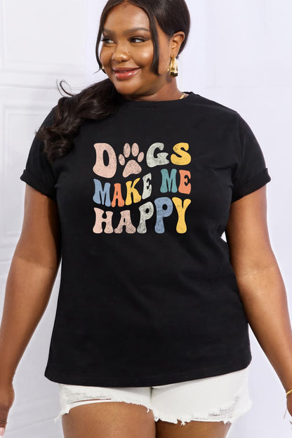 Simply Love Full Size DOGS MAKE ME HAPPY Graphic Cotton Tee