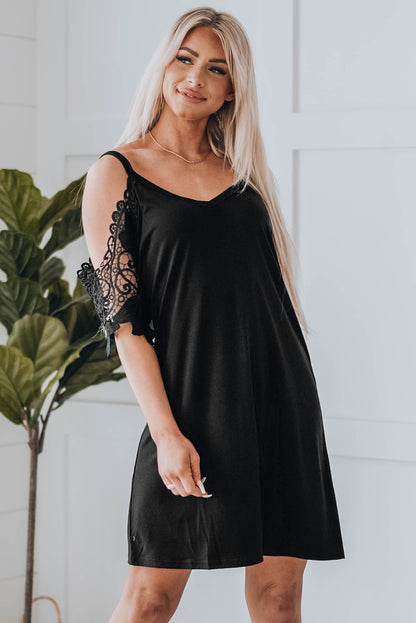 Spliced Lace Cold-Shoulder Mini Dress