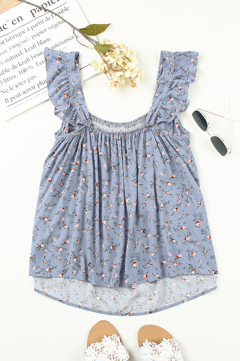 Floral Smocked Square Neck Top