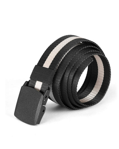 ZIMEGO Mens One Size Adjustable Strap Stripe Nylon Web Belt With Plastic Buckle-6