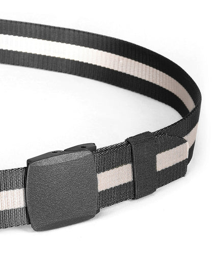 ZIMEGO Mens One Size Adjustable Strap Stripe Nylon Web Belt With Plastic Buckle-7