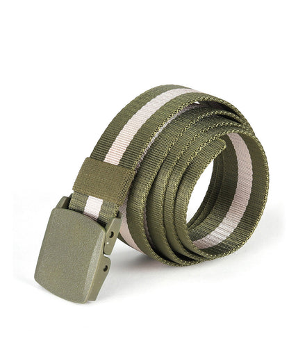 ZIMEGO Mens One Size Adjustable Strap Stripe Nylon Web Belt With Plastic Buckle-4