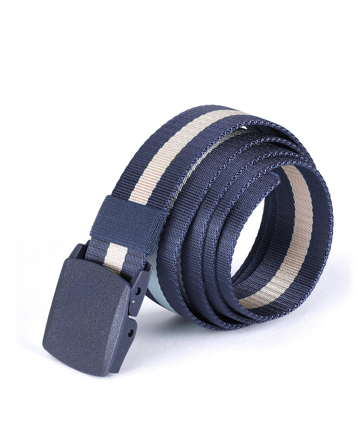 ZIMEGO Mens One Size Adjustable Strap Stripe Nylon Web Belt With Plastic Buckle-15