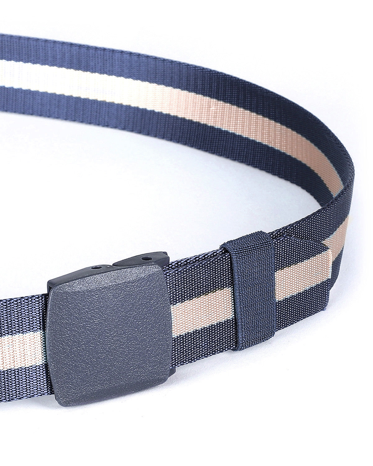 ZIMEGO Mens One Size Adjustable Strap Stripe Nylon Web Belt With Plastic Buckle-16