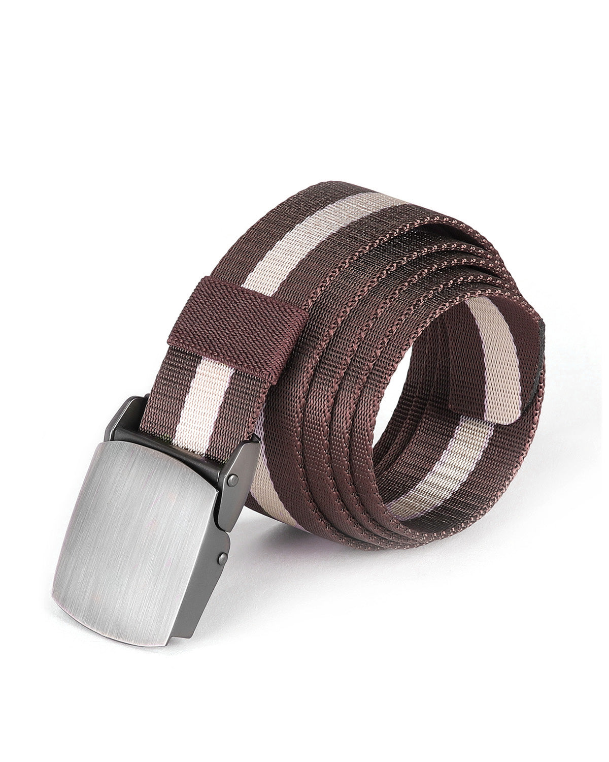ZIMEGO Mens One Size Adjustable Strap Stripe Nylon Web Belt With Metal Buckle-13