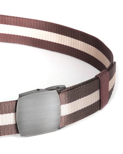 ZIMEGO Mens One Size Adjustable Strap Stripe Nylon Web Belt With Metal Buckle-14
