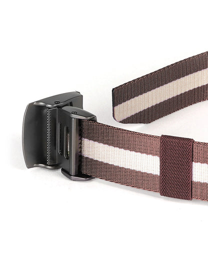 ZIMEGO Mens One Size Adjustable Strap Stripe Nylon Web Belt With Metal Buckle-12