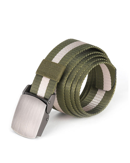 ZIMEGO Mens One Size Adjustable Strap Stripe Nylon Web Belt With Metal Buckle-17