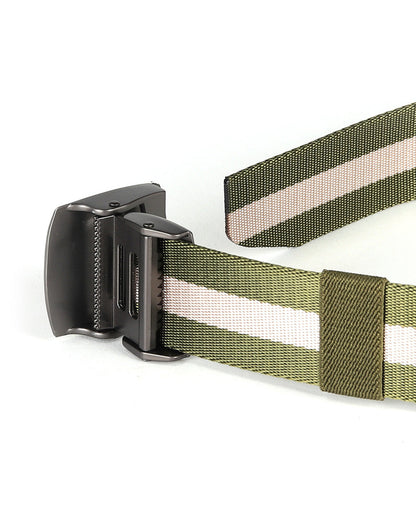 ZIMEGO Mens One Size Adjustable Strap Stripe Nylon Web Belt With Metal Buckle-15