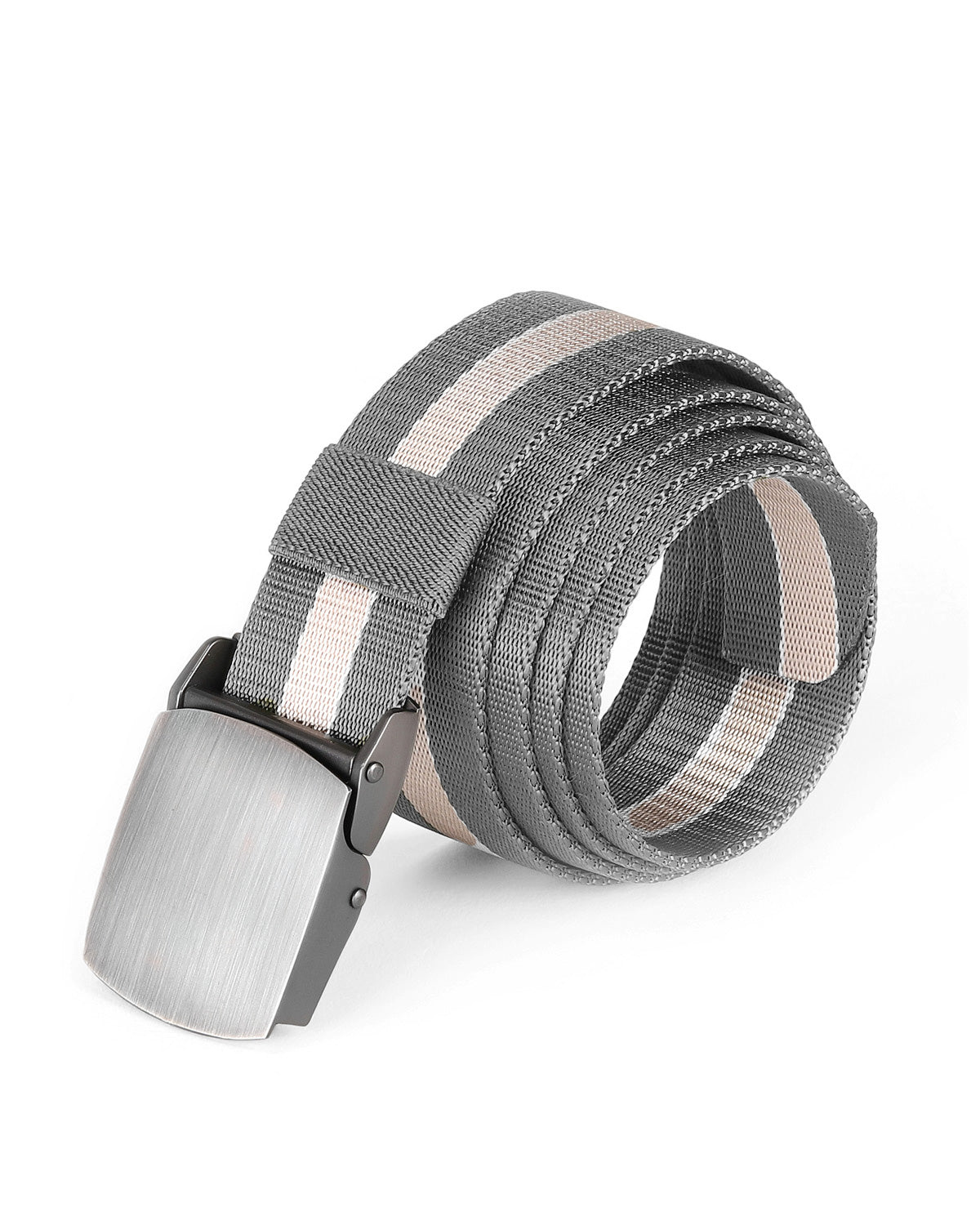 ZIMEGO Mens One Size Adjustable Strap Stripe Nylon Web Belt With Metal Buckle-8