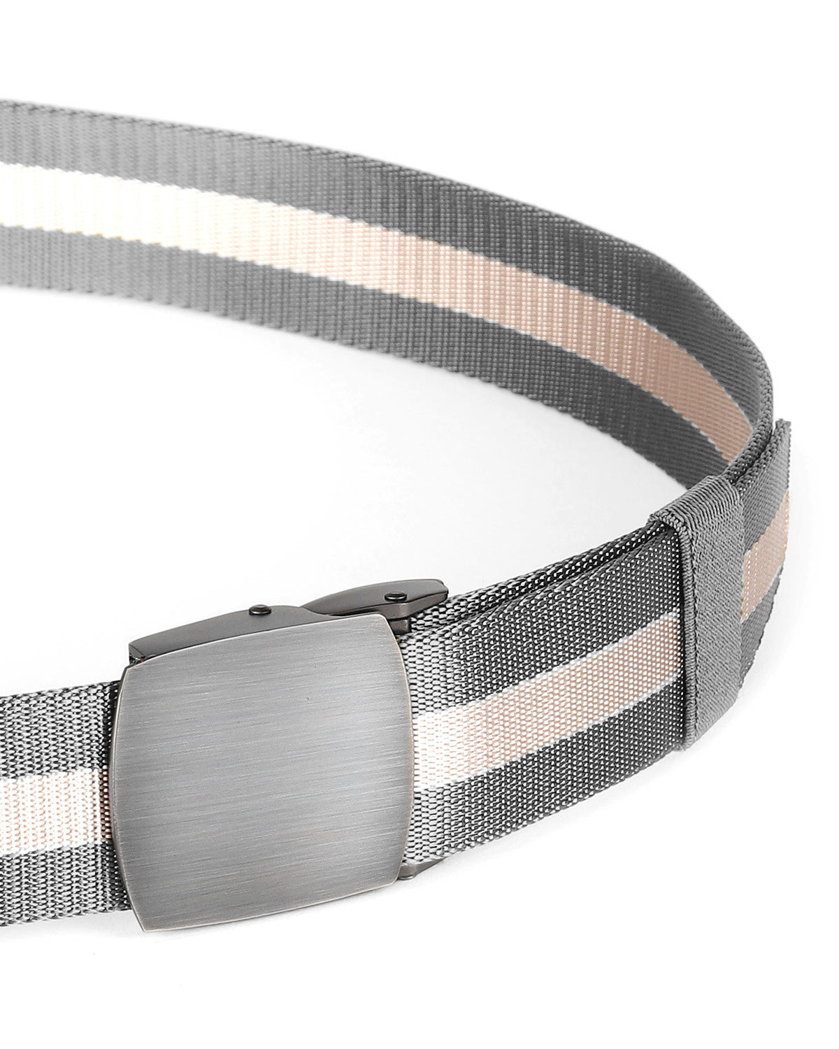 ZIMEGO Mens One Size Adjustable Strap Stripe Nylon Web Belt With Metal Buckle-9