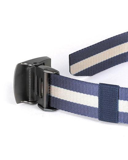ZIMEGO Mens One Size Adjustable Strap Stripe Nylon Web Belt With Metal Buckle-6
