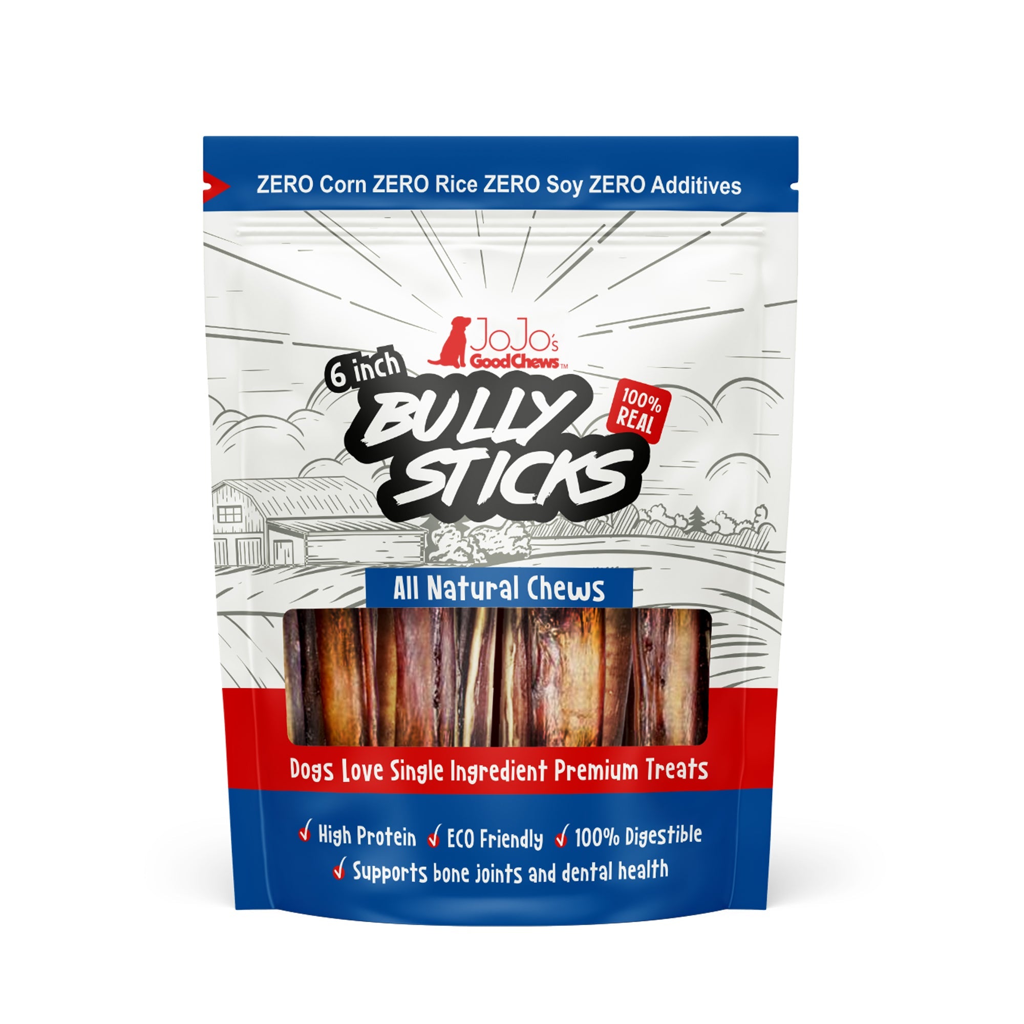 Natural Beef Bully Stick Dog Treats - 6&quot; Jumbo (2-Pack)-0