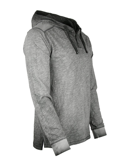 RESTOCKED! ZIMEGO Long Sleeve Vintage Oil Wash Garment Dye Hooded Henley-1