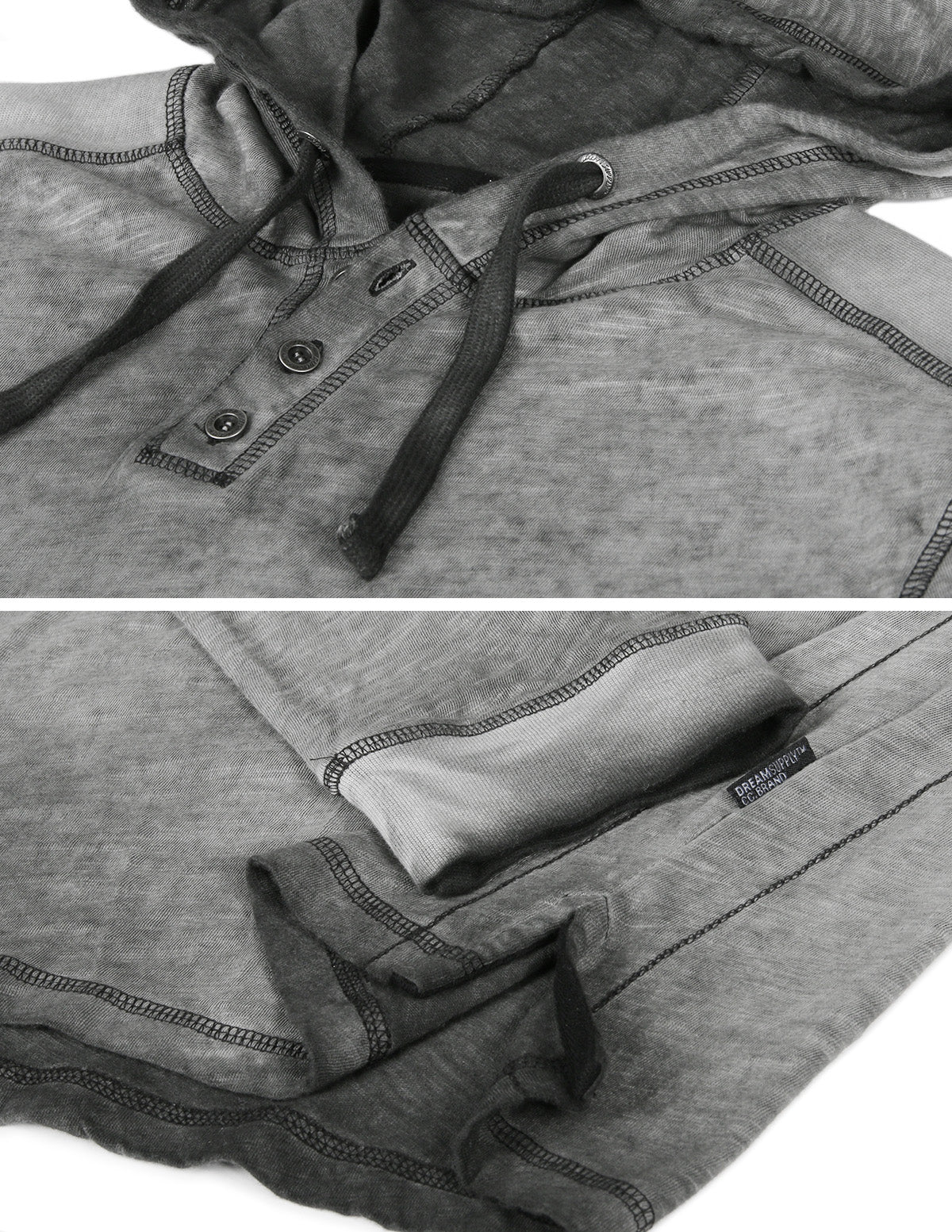 RESTOCKED! ZIMEGO Long Sleeve Vintage Oil Wash Garment Dye Hooded Henley-3
