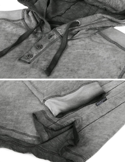 RESTOCKED! ZIMEGO Long Sleeve Vintage Oil Wash Garment Dye Hooded Henley-3
